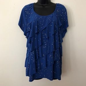 ELEMENTZ Woman Blue Sparkly Layered Top Size 1X